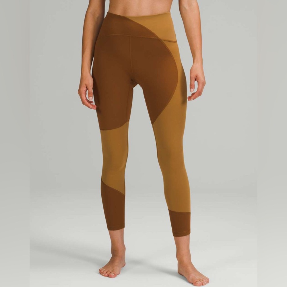 Lululemon Copper Brown & Bold Beige Nulu Color Block High Rise Leggings (Size 4)